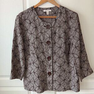 JM Collection Women's Plus Brown Linen Flower Circle Jacket Size 16